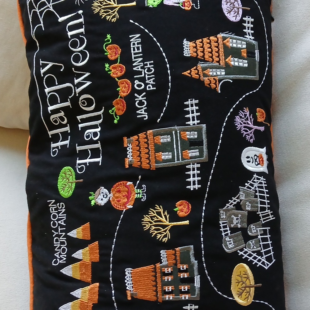 HAPPY HALLOWEEN Lumbar Cotton Pillow Zipper Feather Insert 14x27" Isaac Mizrahi